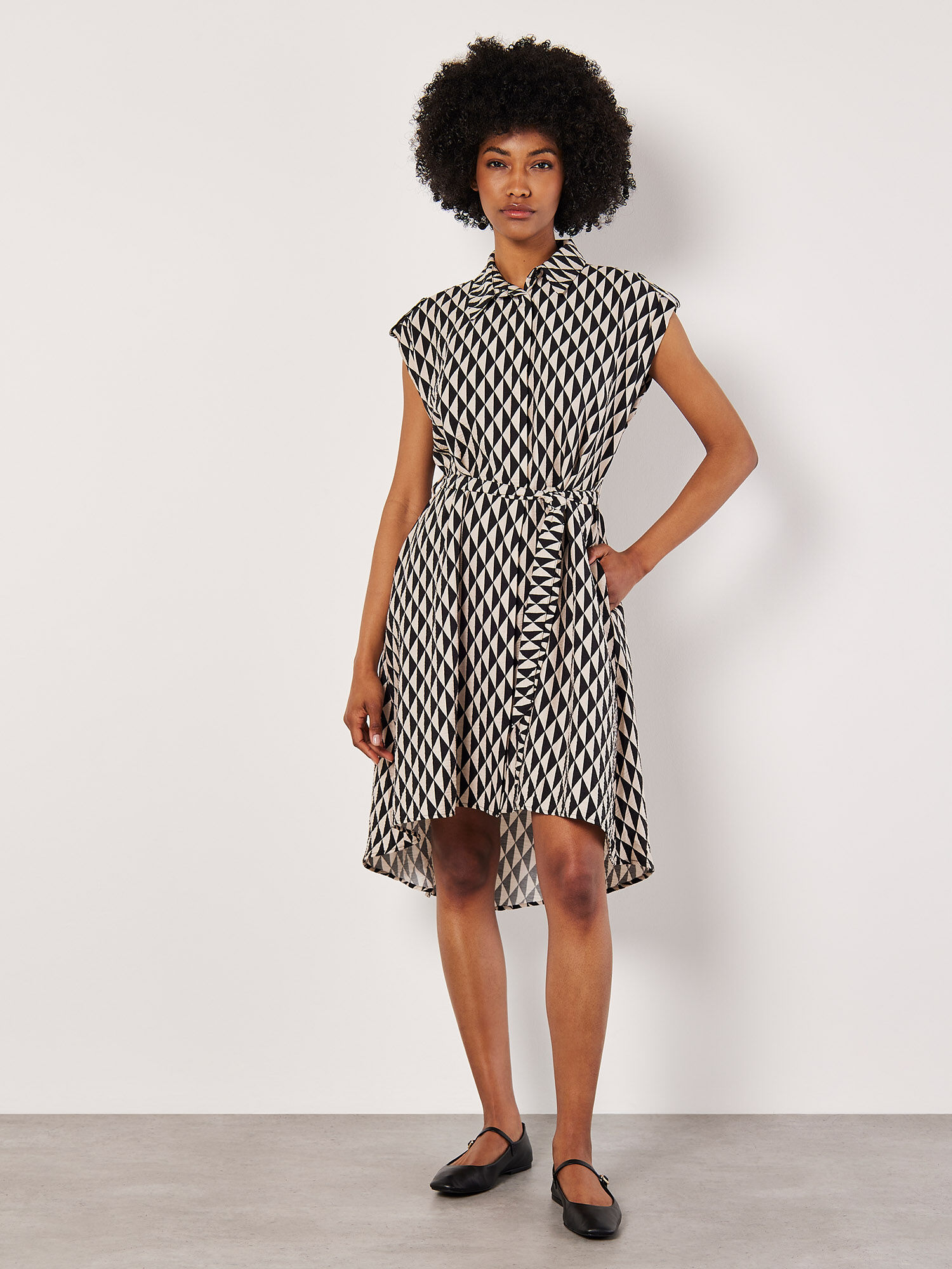 Geo Print Shirt Midi Dress Apricot Clothing