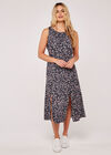 Ditsy Slit Side Midi Dress, Mint, large