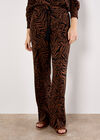 Leaf Linen Blend Wide Leg Trousers, Brown, large