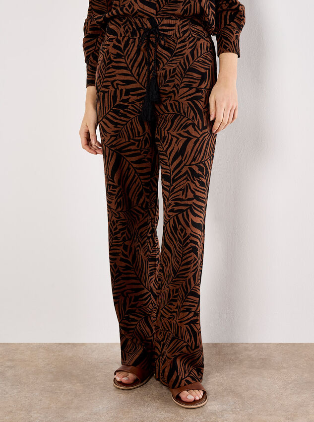 Leaf Linen Blend Wide Leg Trousers, Brown, large