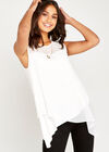 Cross Over Hem Sleeveless Top, Cream, large