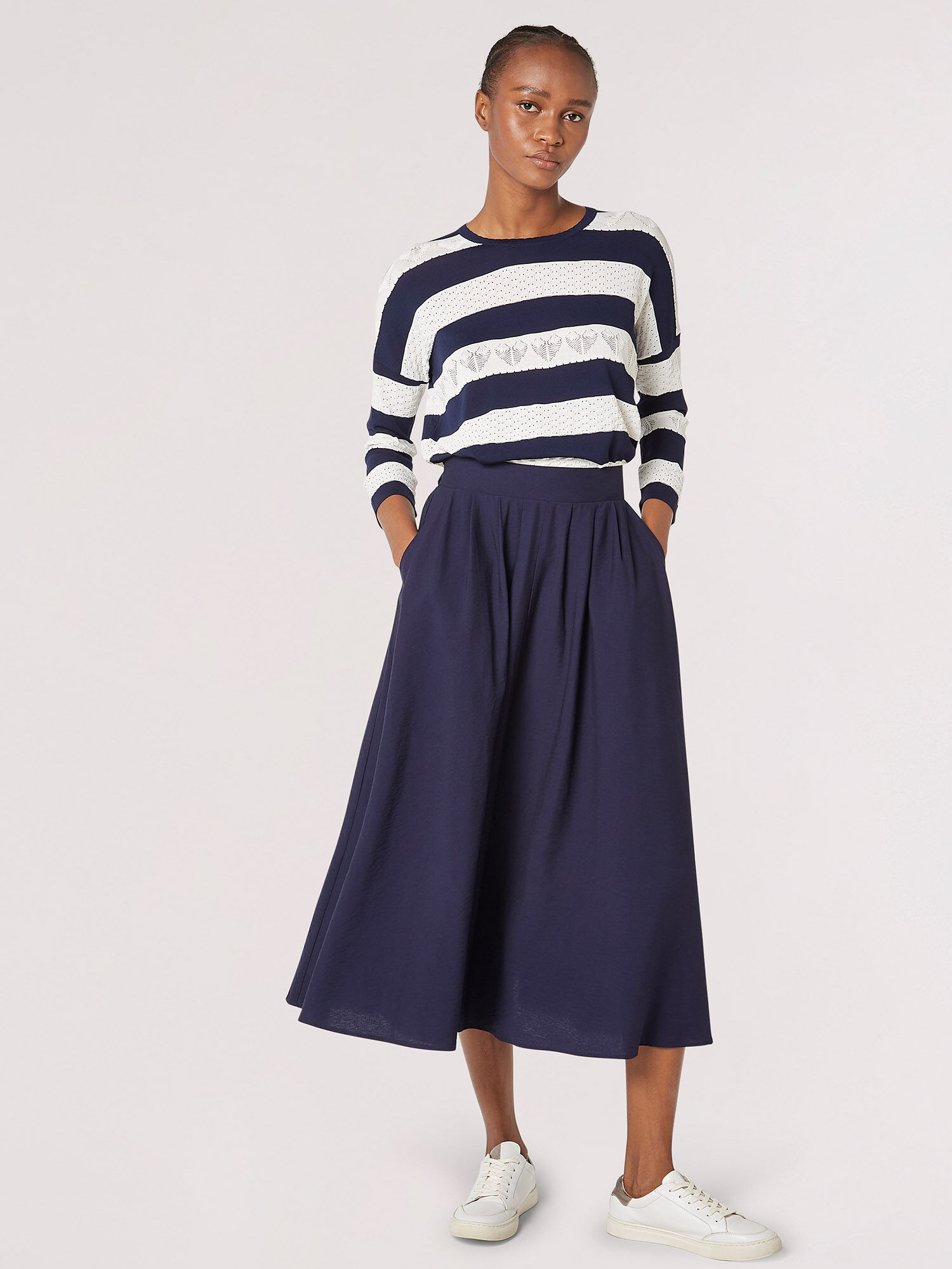 Jacquard Heart Lightweight Stripe Jumper Apricot Clothing