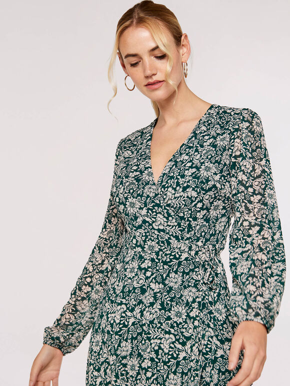 Floral Wrap Maxi Dress, Green, large