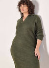 Curve Open Collar Knitted Midi Dress, Khaki, large