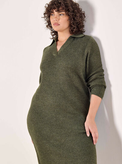 Curve Open Collar Knitted Midi Dress