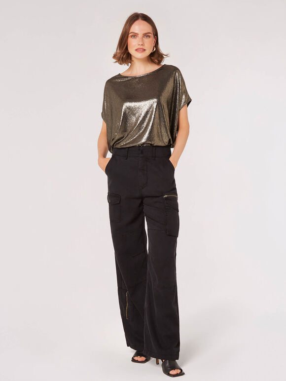 Oversized Metallic Sparkle Top, Silver, large