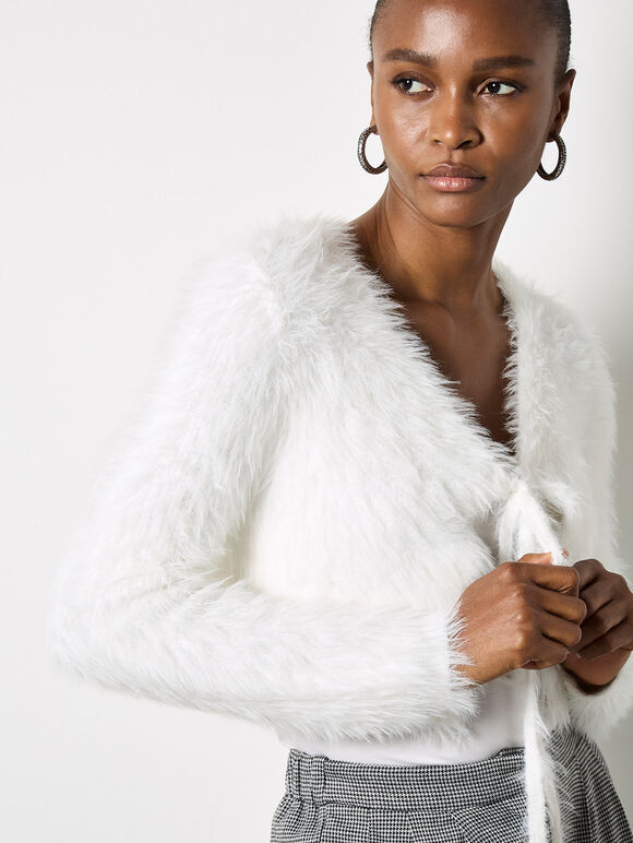 Fluffy Cropped Bolero, White, large