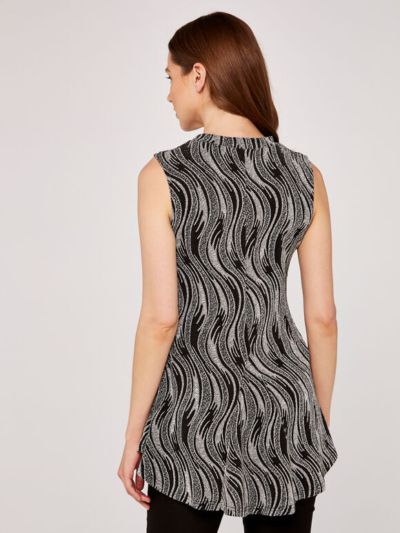 Lurex Swirls Sleeveless Top, Black, large