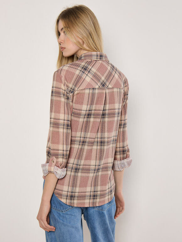 Waffle Jersey Check Shirt, Pink, large
