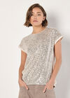 Sequin Embellished T-Shirt, Stone, large