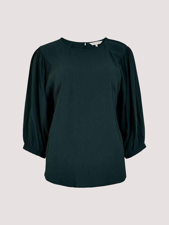 Puff Sleeve Jersey Top, Green, large