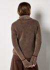 Roll Neck Ribbed Stonewashed Jumper, Brown, large