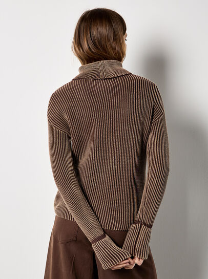 Roll Neck Ribbed Stonewashed Jumper