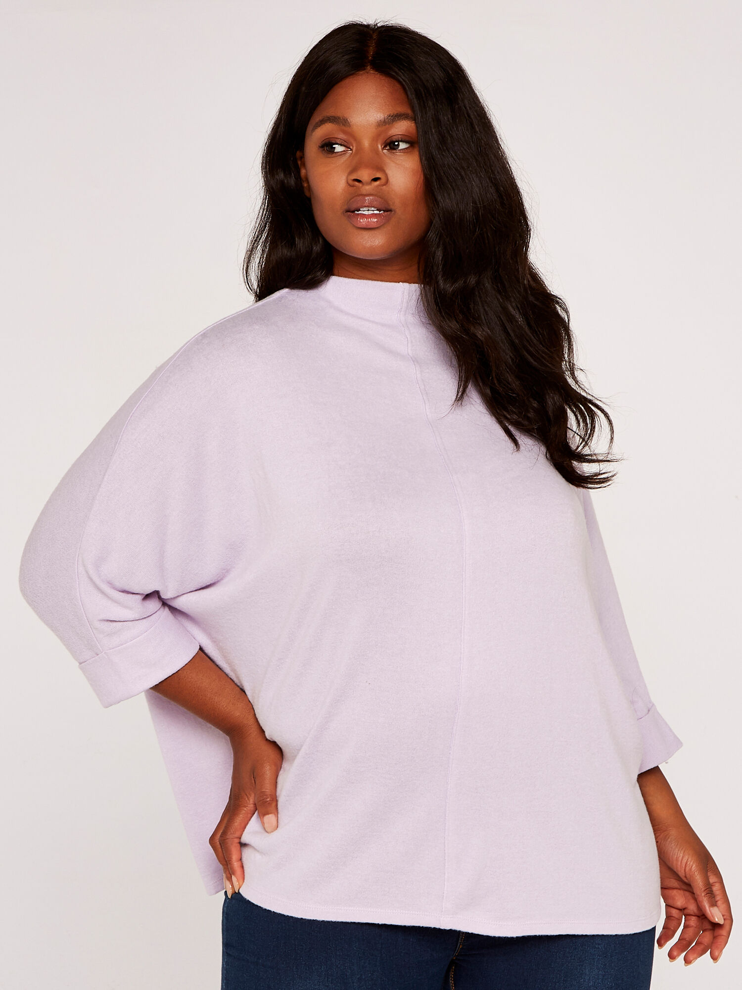 Curve Soft Marl Neck Top Apricot Clothing