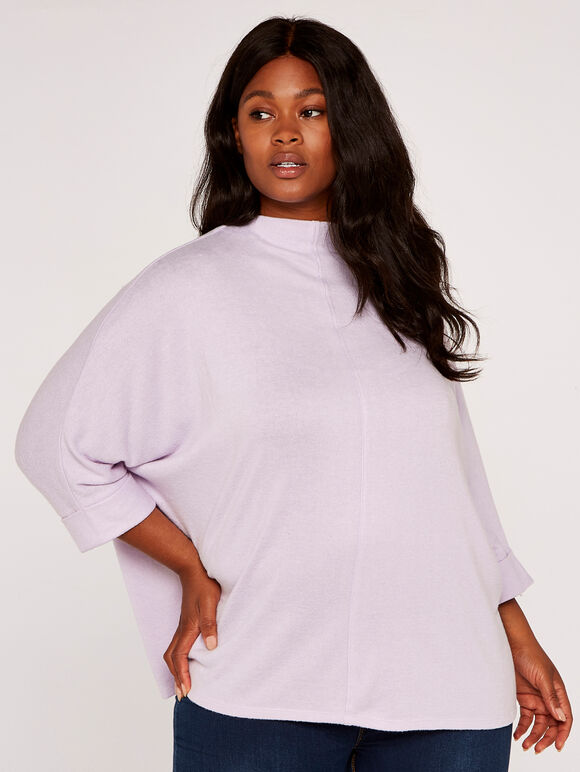Curve Soft Marl Neck Top, Lilac, large