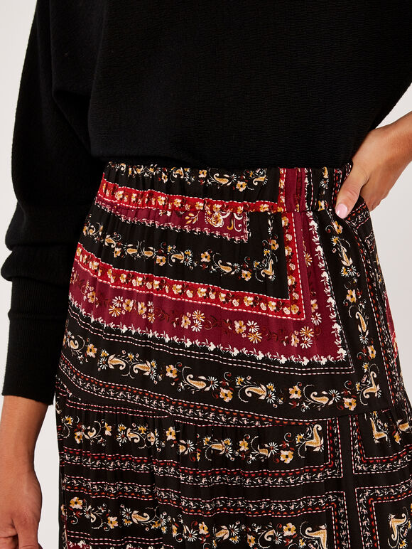 Scarf Print Skirt, Burgundy, large