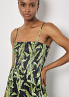 Tropical Leaf Satin Maxi Dress, Black, large