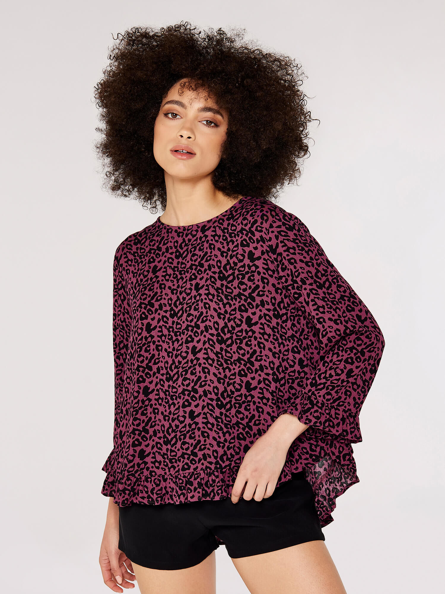 Animal print cheap ruffle blouse