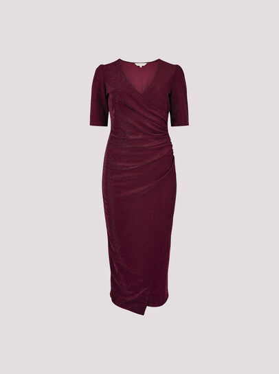 Foil Sparkle Ruched Midi Dress