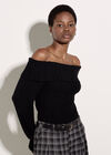 Ribbed Bardot Jumper, Black, large