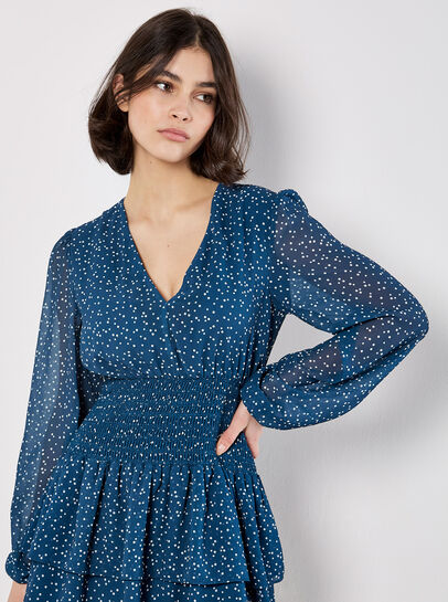 Spot Print Chiffon Mini Dress