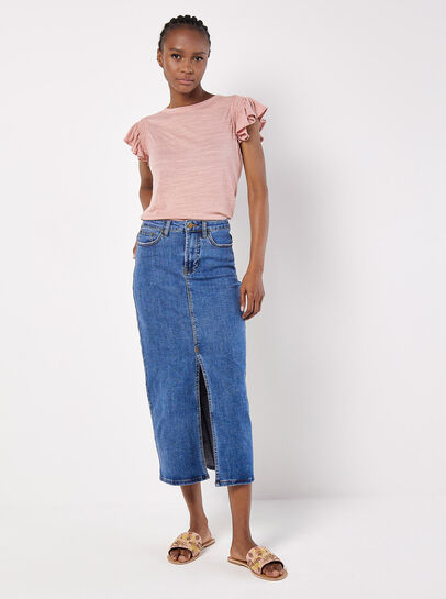 Soft Slub Ruffle Sleeve T-Shirt