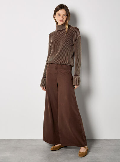 Roll Neck Ribbed Stonewashed Jumper