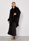 Faux Fur Trim Waterfall Cape, Black, large