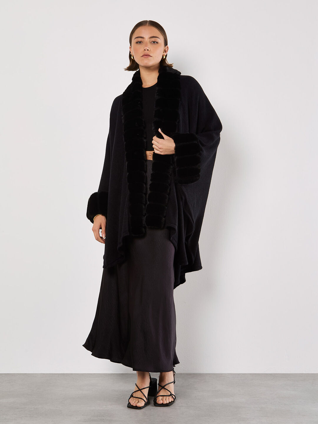 Image of Faux Fur Trim Waterfall Cape