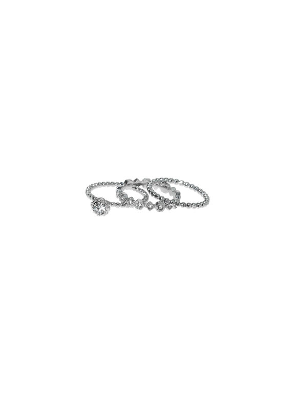 Diamante Trio Rings Set, Silver, large