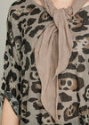 Stone Bold Leopard Sequin Hem Scarf Top, Stone - Beige, large