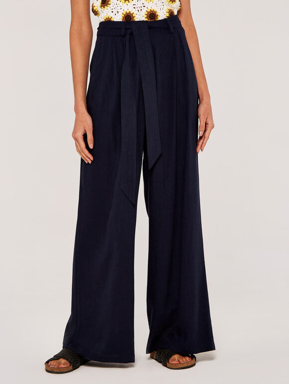 Linen Palazzo Trouser, Navy, large