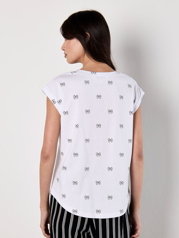 Bow Print T-Shirt, Black, large