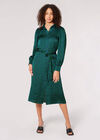 Geometric Satin Shirt Midi Dress, Blue, large