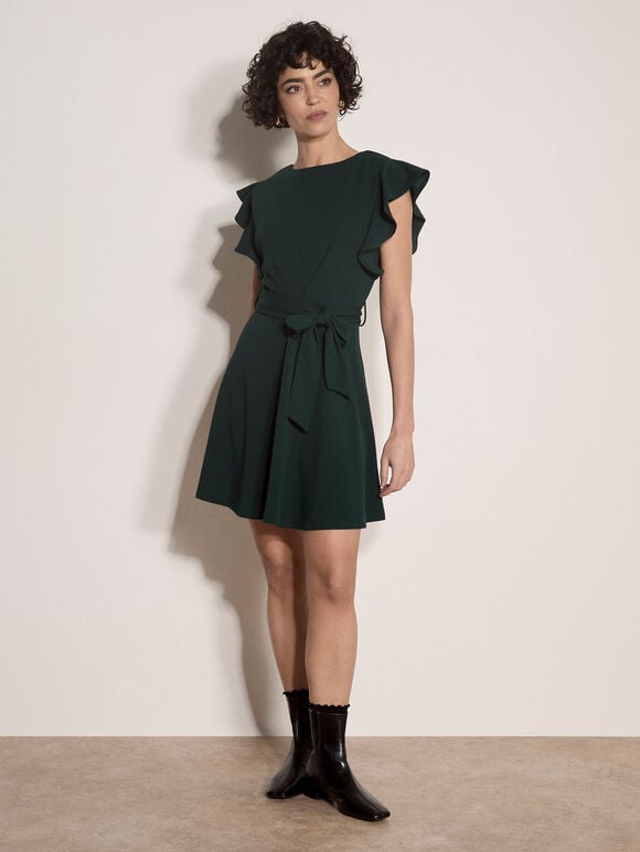 Jersey Crepe Mini Dress, Green, large