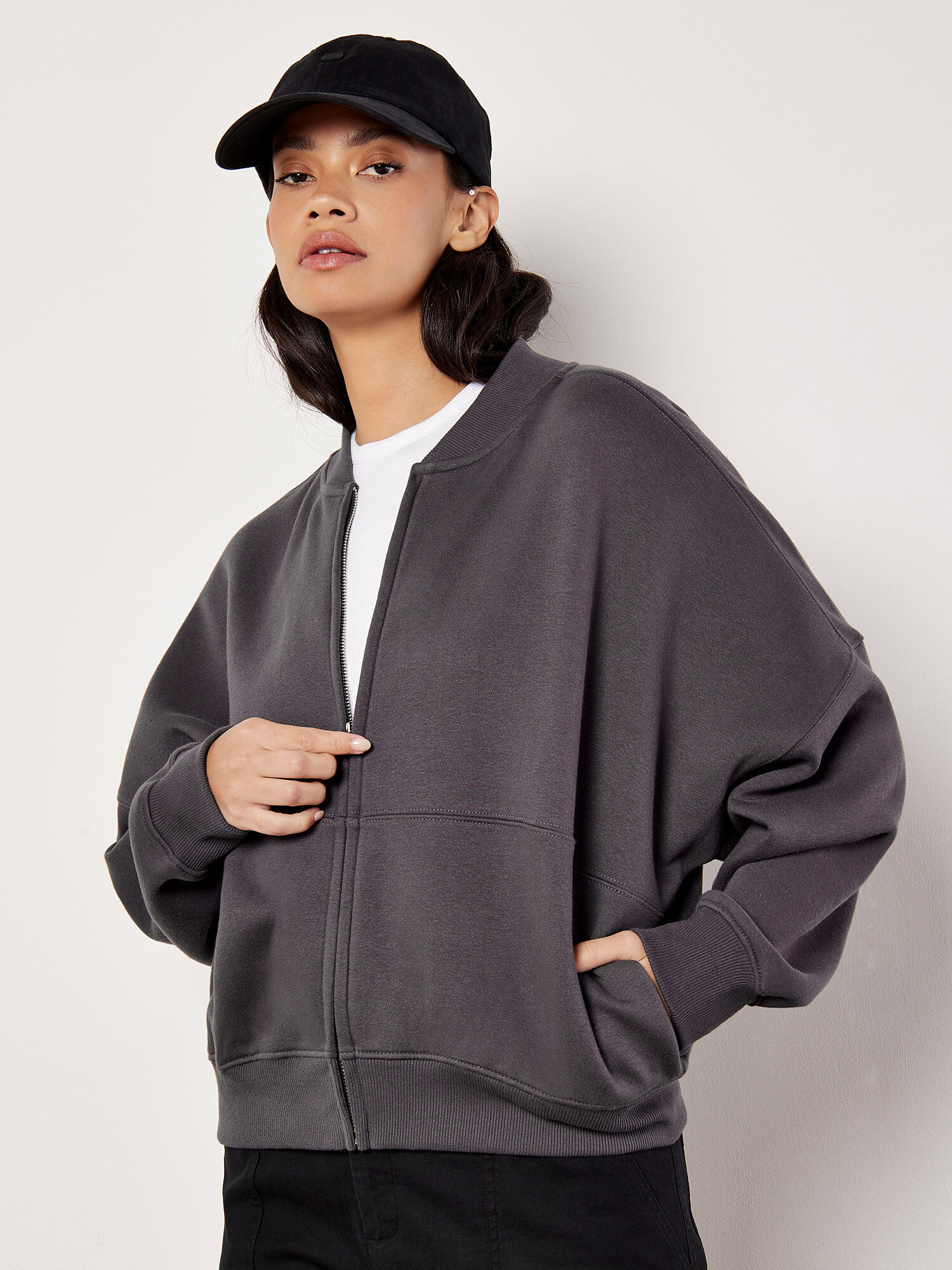 Grey sweatshirt jacket store