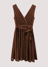 Metallic Pleat Skater Mini Dress, Brown, large