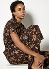 Textured Leaf Shirt Midi Dress, Brown, large