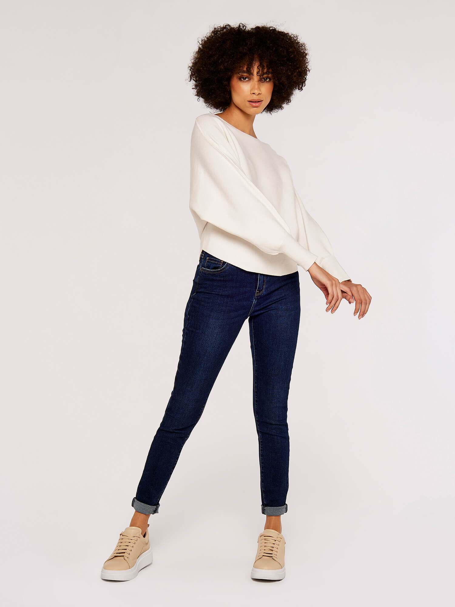 Rib Batwing Crop Jumper Apricot Clothing