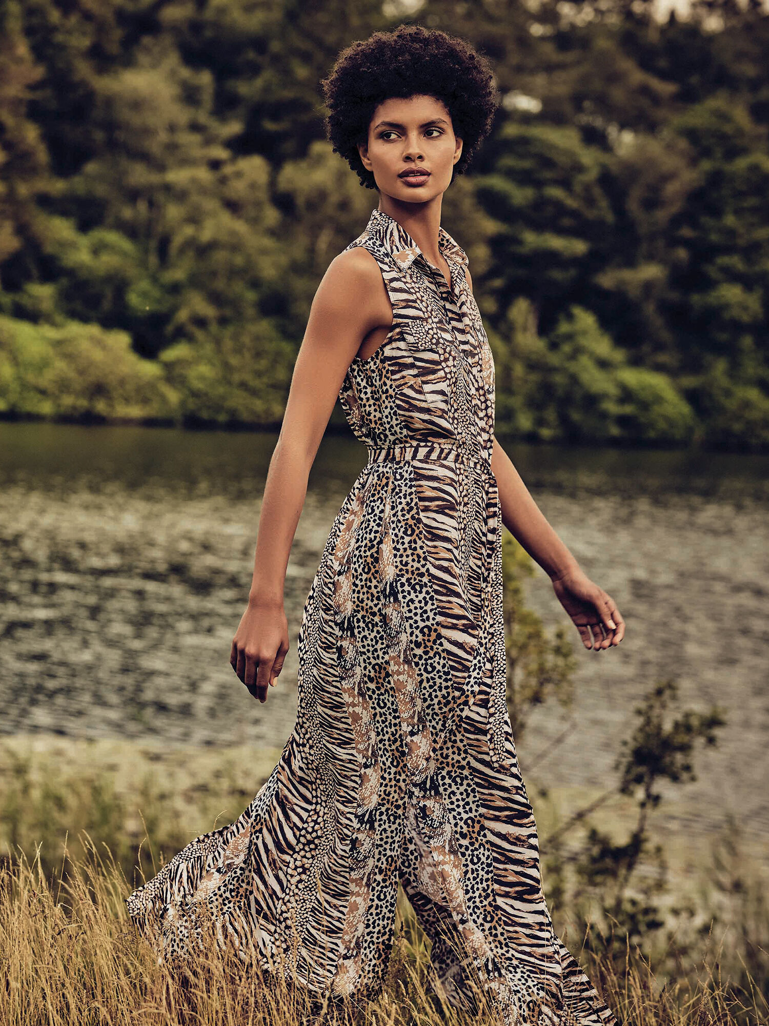 Multi Animal Maxi Dress Apricot Clothing