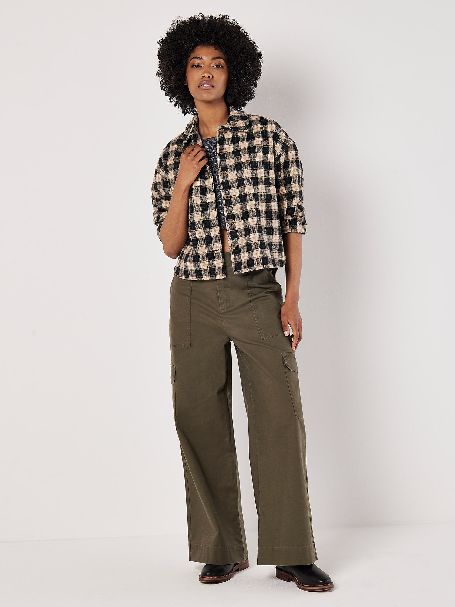 Cropped Check Shacket | Apricot Clothing