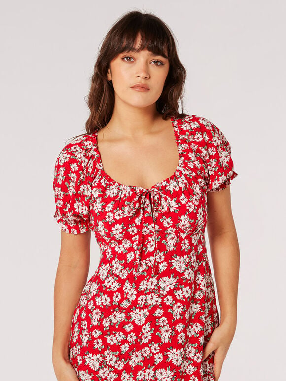 Daisy Floral Midi Dress, Red, large