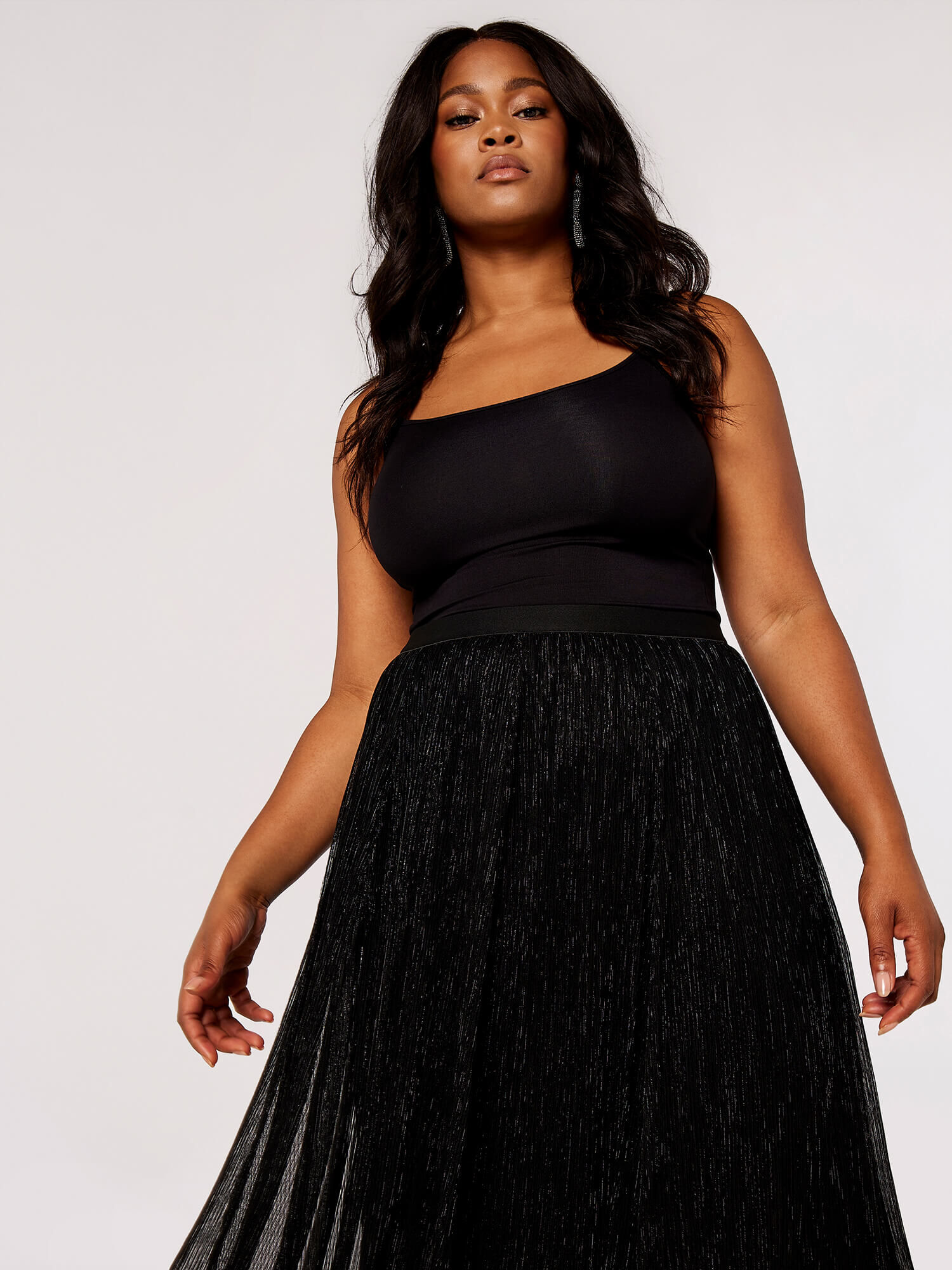 Curve Lurex Midi Skirt Apricot Clothing