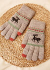 Reindeer Fair Isle Knitted Gloves, Grey, large