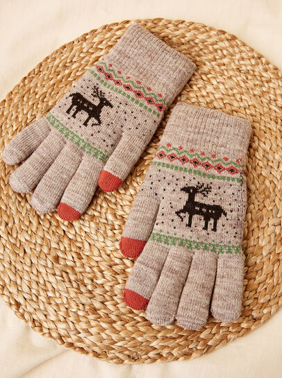 Reindeer Fair Isle Knitted Gloves