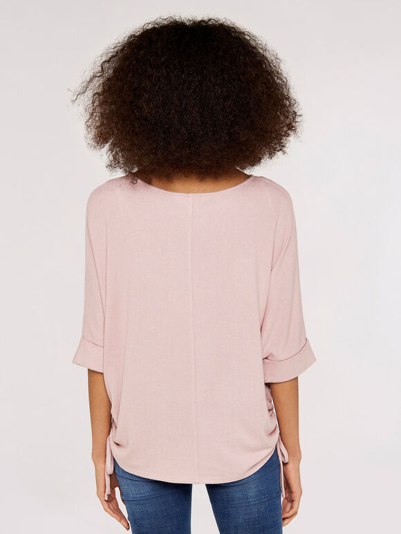 Soft Touch Drawstring Knit Top, Pink, large