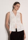 Floral Embroidered Cotton Peplum Top, White, large