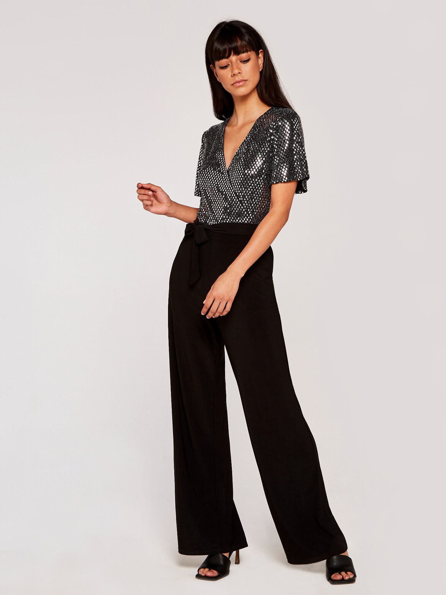 Diamond Sequin Jumpsuit Apricot Clothing