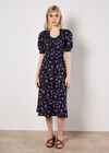 Ditsy Floral Milkmaid Midi Dress, Navy, large