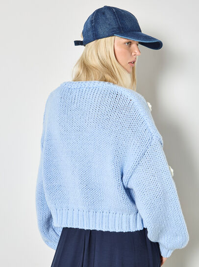 Applique Daisies Chunky Knit Cardigan